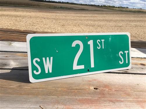 SW 21st St Street Sign, 9x24 Vintage Green Road Sign, Metal Road Sign, A