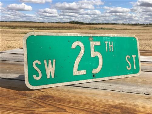 SW 25th St Street Sign, 9x24 Vintage Green Road Sign, Metal Road Sign, A