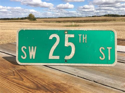 SW 25th St Street Sign, 9x24 Vintage Green Road Sign, Metal Road Sign, A