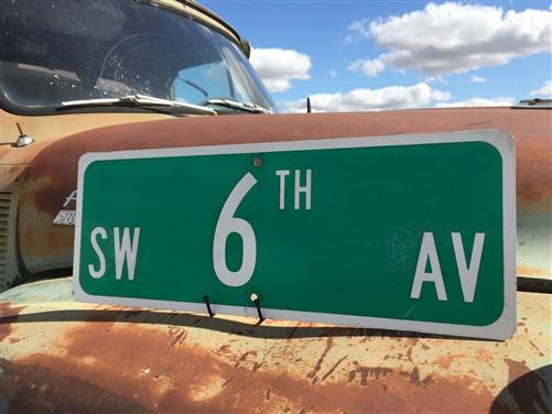 SW 6th Av Street Sign, 9x24 Vintage Green Road Sign, Metal Road Sign, A