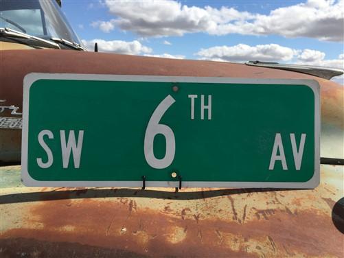 SW 6th Av Street Sign, 9x24 Vintage Green Road Sign, Metal Road Sign, A