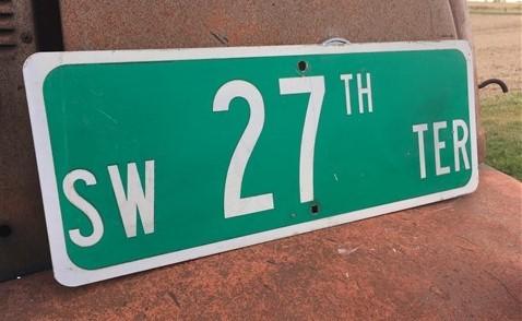 SW 27th Ter Street Sign, 9x24 Vintage Green Road Sign, Metal Road Sign, A