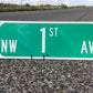 NW 1st AV Street Sign, 9x24 Vintage Green Road Sign, Metal Road Sign, B