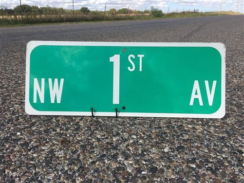 NW 1st AV Street Sign, 9x24 Vintage Green Road Sign, Metal Road Sign, B