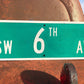 SW 6th Av Street Sign, 9x24 Vintage Green Road Sign, Metal Road Sign, H