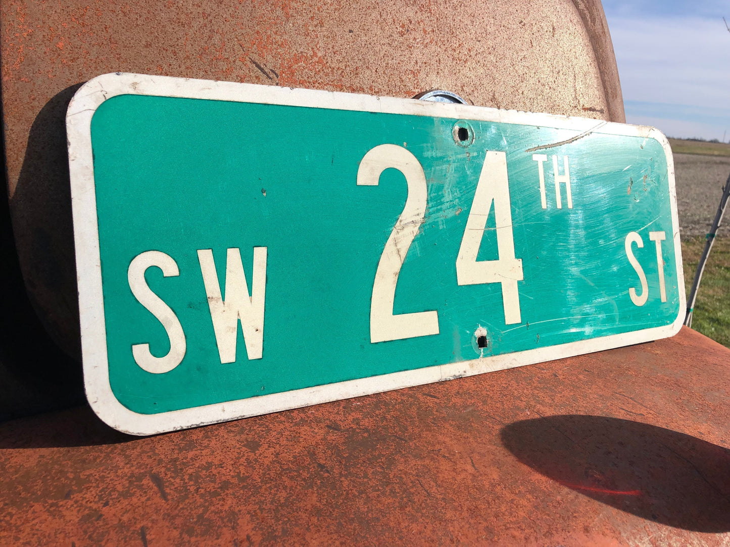 SW 24th ST Street Sign, 9x24 Vintage Green Road Sign, Metal Road Sign, E