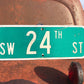 SW 24th ST Street Sign, 9x24 Vintage Green Road Sign, Metal Road Sign, E