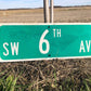 SW 6th Av Street Sign, 9x24 Vintage Green Road Sign, Metal Road Sign, J