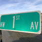 NW 1st Av Street Sign, 9x24 Vintage Green Road Sign, Metal Road Sign, G