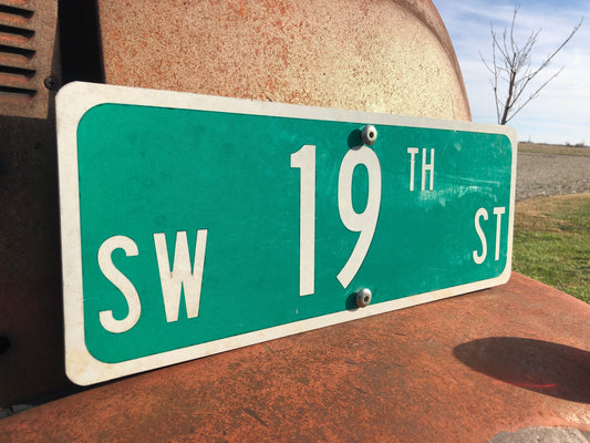 SW 19th ST Street Sign, 9x24 Vintage Green Road Sign, Metal Road Sign, E