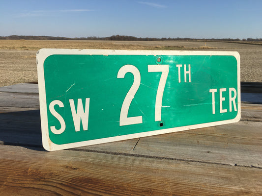 SW 27th TER Street Sign, 9x24 Vintage Green Road Sign, Metal Road Sign, B