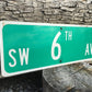 SW 6th Av Street Sign, 9x24 Vintage Green Road Sign, Metal Road Sign, E