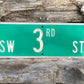 SW 3rd ST Street Sign, 9x24 Vintage Green Road Sign, Metal Road Sign, A