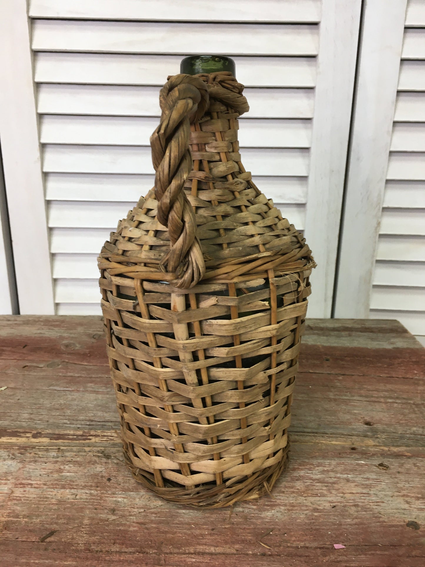 Small French Glass Demijohn Bottle, Woven Wicker Bottle, Rustic Farmhouse A5