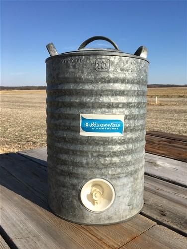 Western Field Hawthorne Galvanized Tin 5 Gallon Water Cooler, Vintage Picnic