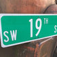 SW 19th ST Street Sign, 9x24 Vintage Green Road Sign, Metal Road Sign, D