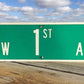 SW 1st AV Street Sign, 9x24 Vintage Green Road Sign, Metal Road Sign, F