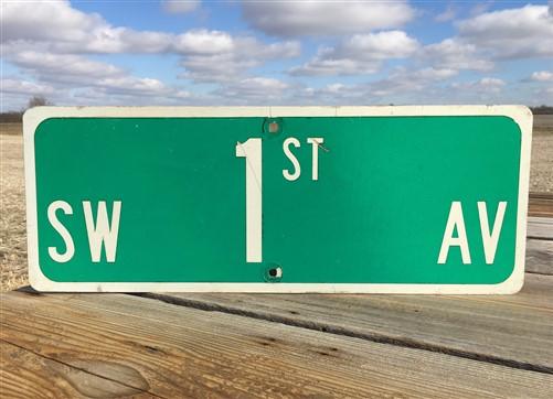 SW 1st AV Street Sign, 9x24 Vintage Green Road Sign, Metal Road Sign, F