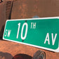 SW 10th AV Street Sign, 9x24 Vintage Green Road Sign, Metal Road Sign, E