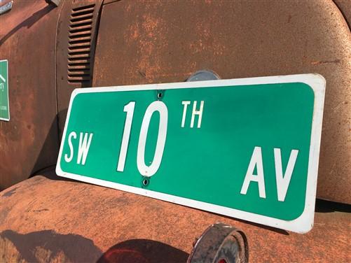 SW 10th AV Street Sign, 9x24 Vintage Green Road Sign, Metal Road Sign, E