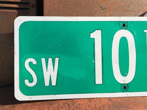 SW 10th AV Street Sign, 9x24 Vintage Green Road Sign, Metal Road Sign, E