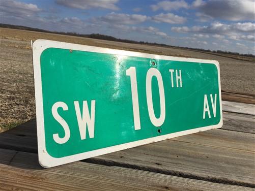 SW 10th AV Street Sign, 9x24 Vintage Green Road Sign, Metal Road Sign, F