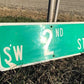 SW 2nd St Street Sign, 9x24 Vintage Green Road Sign, Metal Road Sign, C