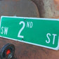 SW 2nd St Street Sign, 9x24 Vintage Green Road Sign, Metal Road Sign, D