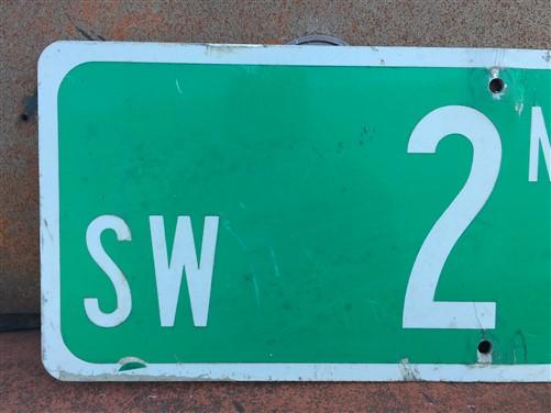 SW 2nd St Street Sign, 9x24 Vintage Green Road Sign, Metal Road Sign, D