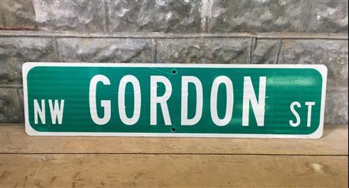 Gordon St Street Sign, Vintage Green Road Sign, 36x9 Metal Wall Sign Garage C