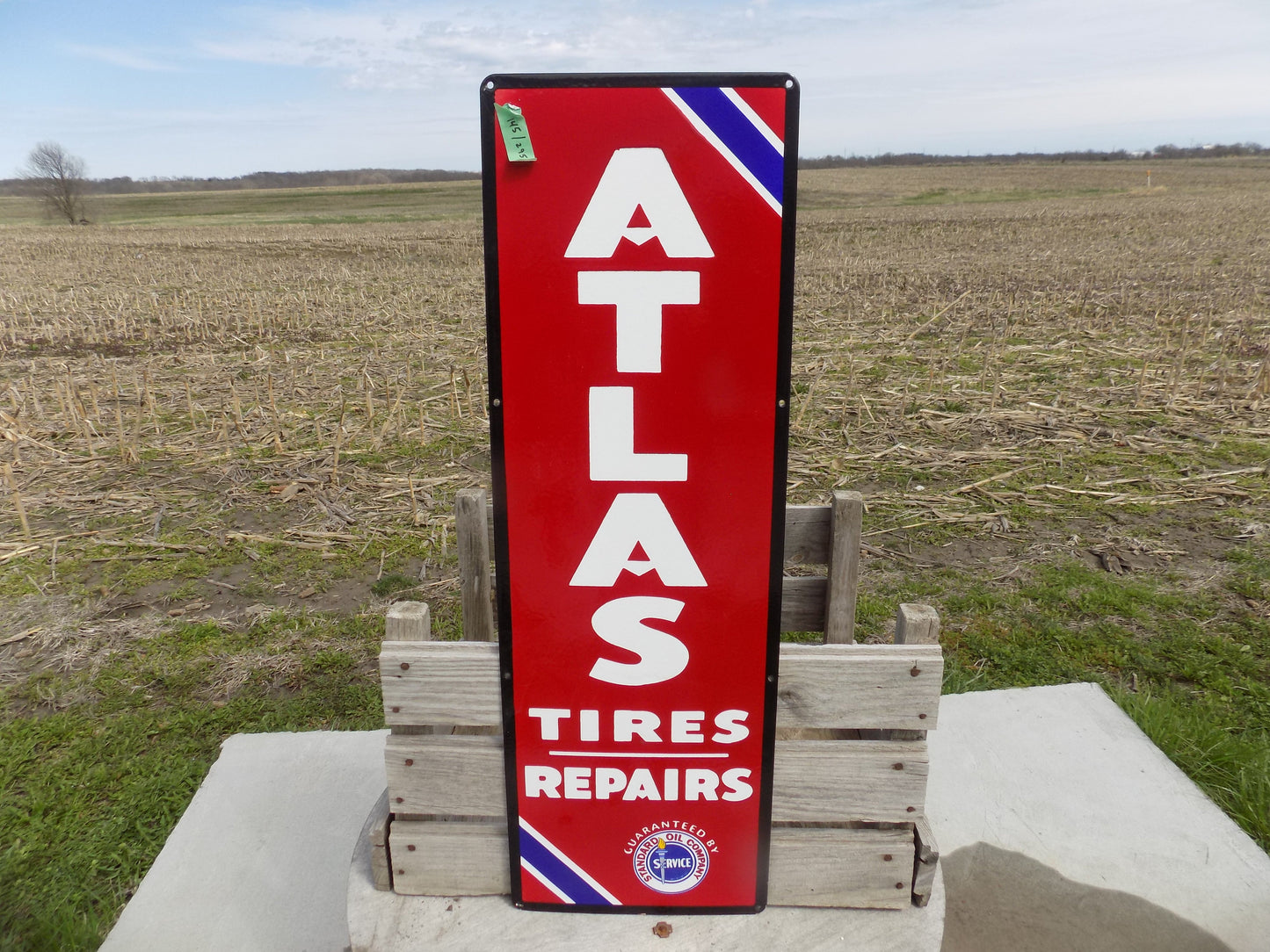 Atlas Tires Repairs Sign, Atlas Porcelain Metal Advertising, Standard Oil Sign