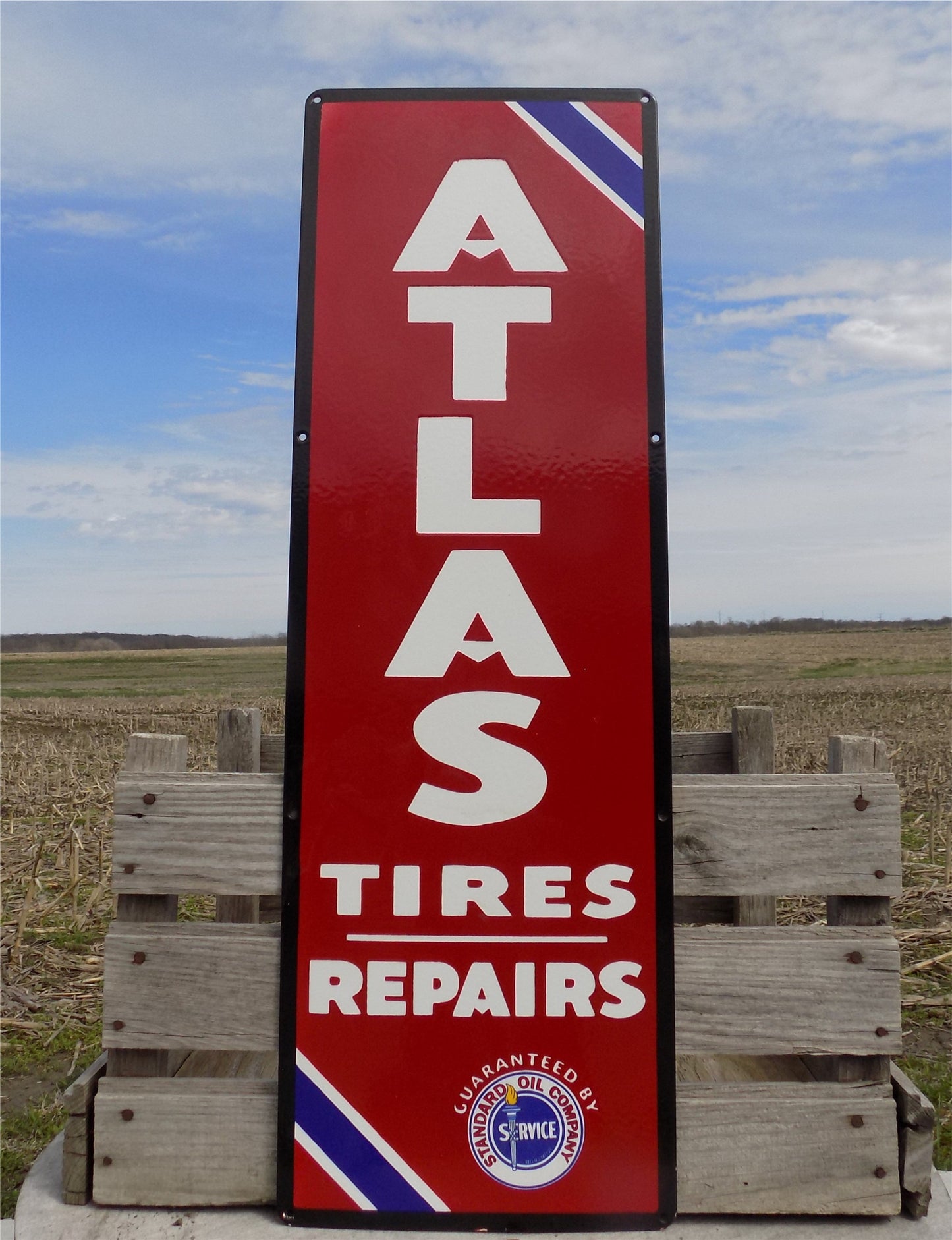 Atlas Tires Repairs Sign, Atlas Porcelain Metal Advertising, Standard Oil Sign