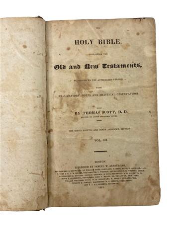 1823 Thomas Scott Bible Old New Testaments Vol 3, Leather Job to Solomons Song,