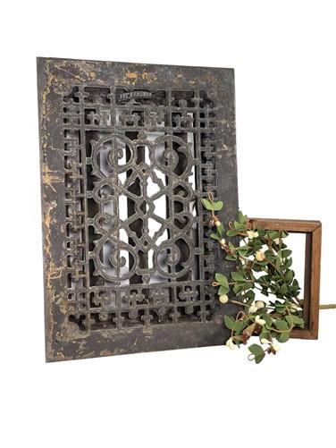 Ornate Art Deco Cast Iron Grate Vintage Wall Floor Fireplace Register Vent A1,