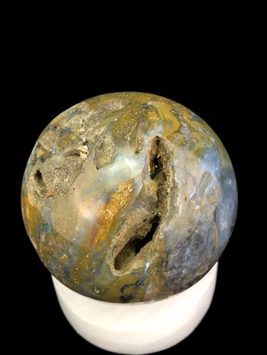 Polished Gemstone Rock Sphere, Stone Holder Display, Reiki Healing Sphere C