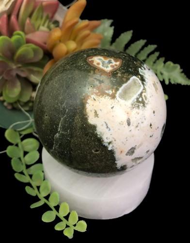 Polished Gemstone Rock Sphere, Stone Holder Display, Reiki Healing Sphere E