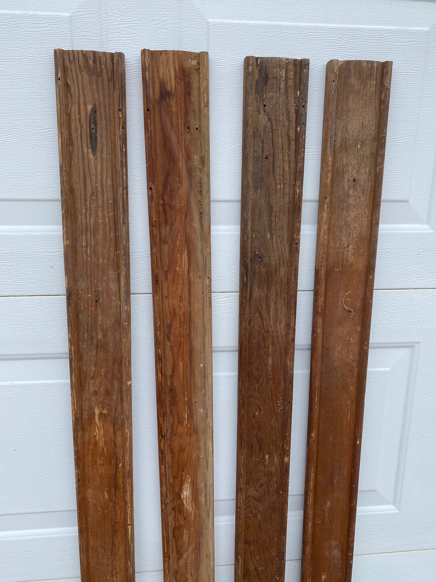 4 Wood Trim Pieces, Architectural Salvage, Reclaimed Vintage Wood Baseboard A43