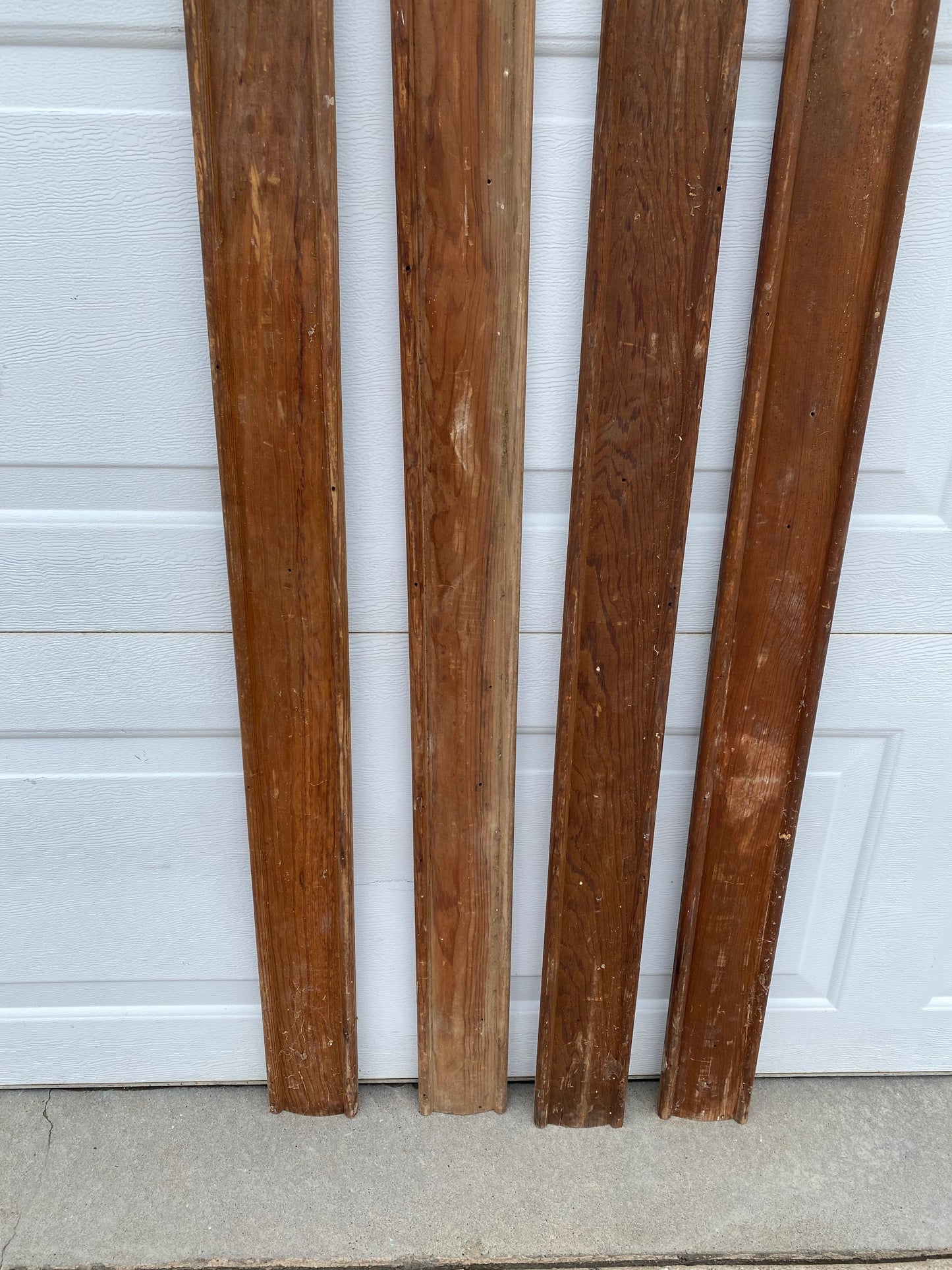 4 Wood Trim Pieces, Architectural Salvage, Reclaimed Vintage Wood Baseboard A43