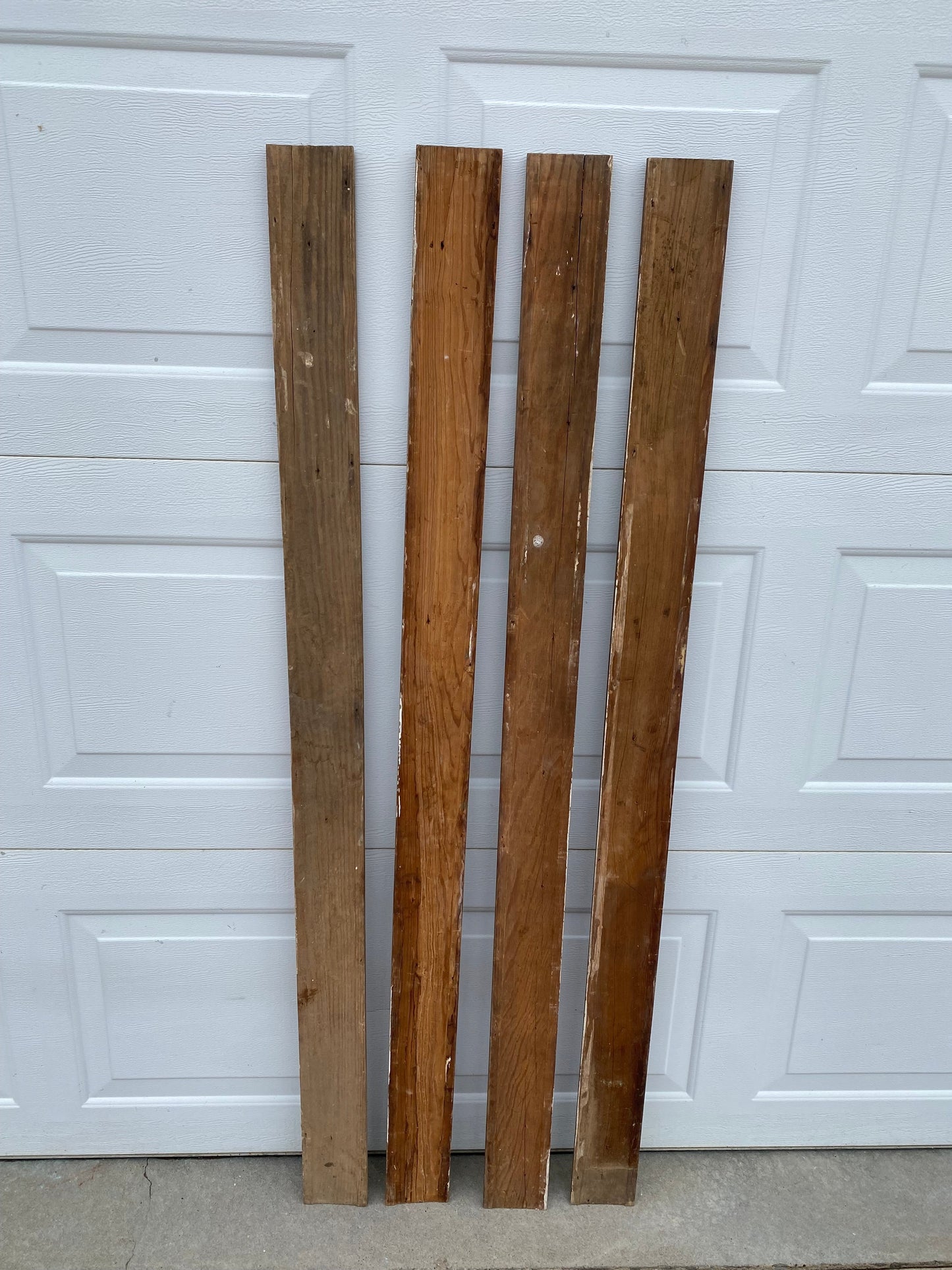 4 Wood Trim Pieces, Architectural Salvage, Reclaimed Vintage Wood Baseboard A43