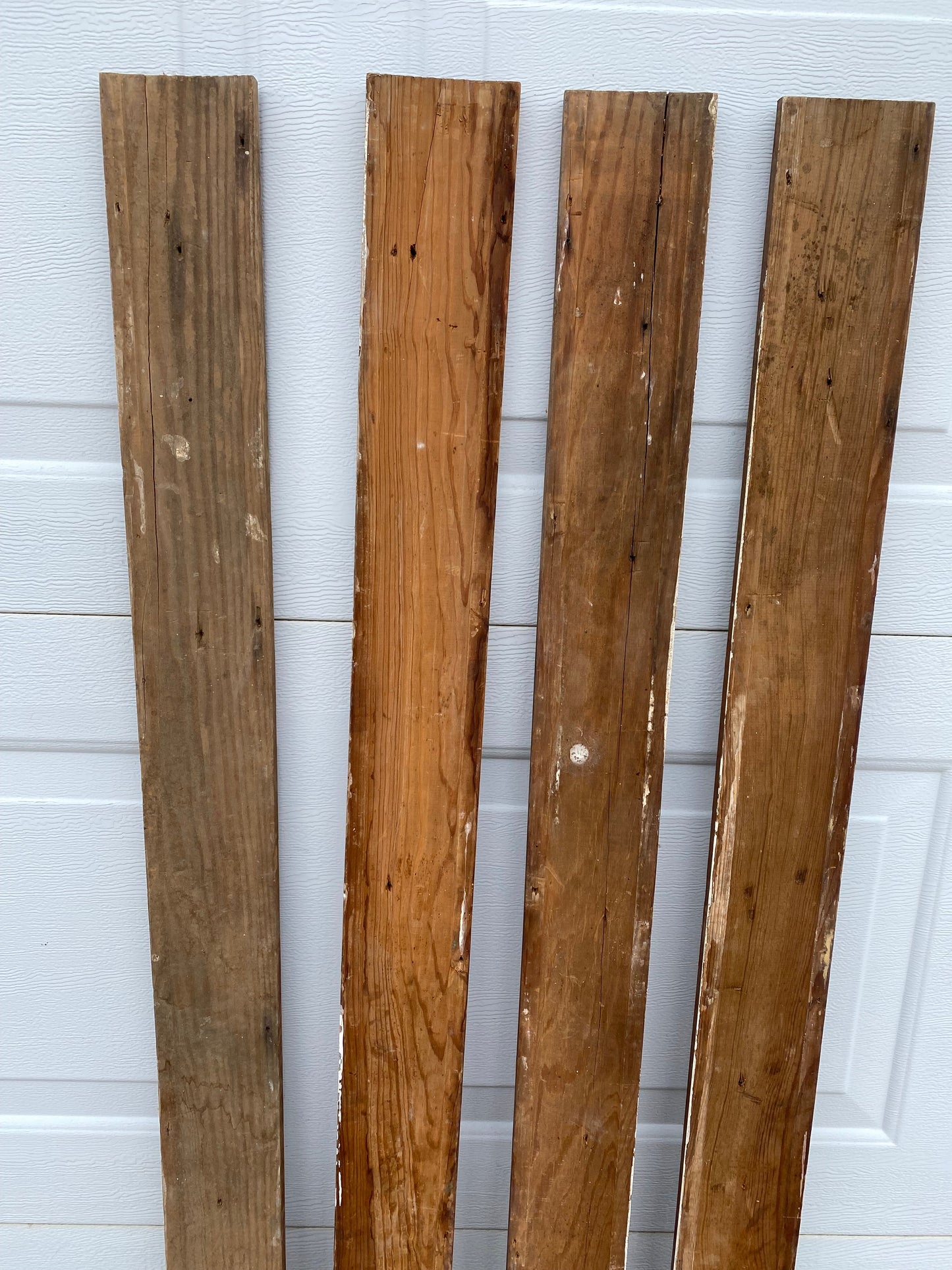 4 Wood Trim Pieces, Architectural Salvage, Reclaimed Vintage Wood Baseboard A43