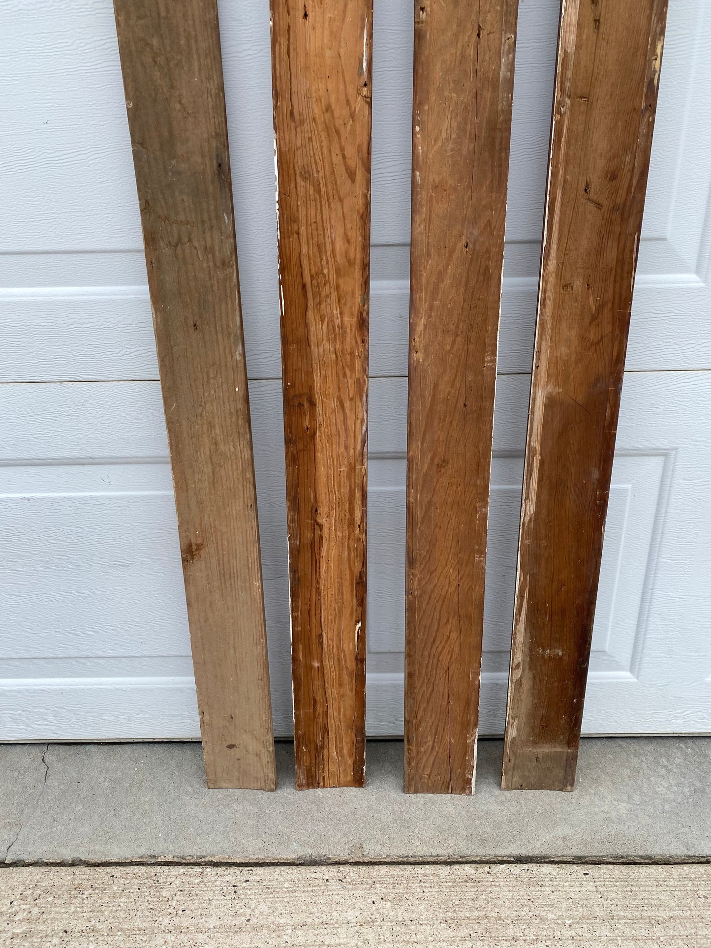 4 Wood Trim Pieces, Architectural Salvage, Reclaimed Vintage Wood Baseboard A43