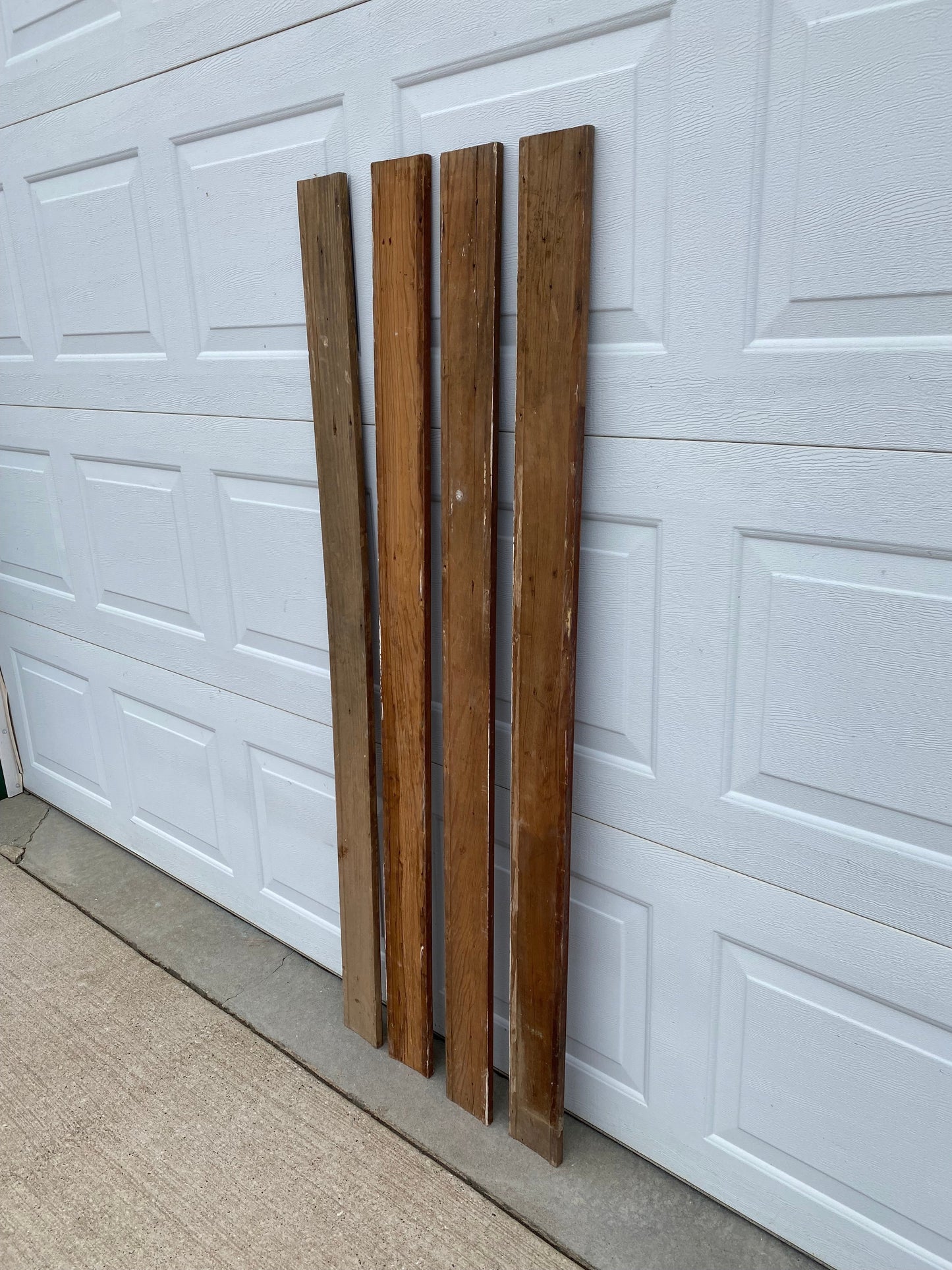 4 Wood Trim Pieces, Architectural Salvage, Reclaimed Vintage Wood Baseboard A43