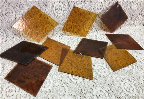 10 Honey Gold Stained Glass Reclaimed Church Window Diamond Panes, Art Glass A,