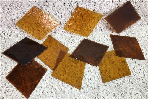 10 Honey Gold Stained Glass Reclaimed Church Window Diamond Panes, Art Glass A,
