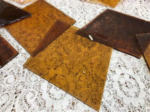 10 Honey Gold Stained Glass Reclaimed Church Window Diamond Panes, Art Glass A,