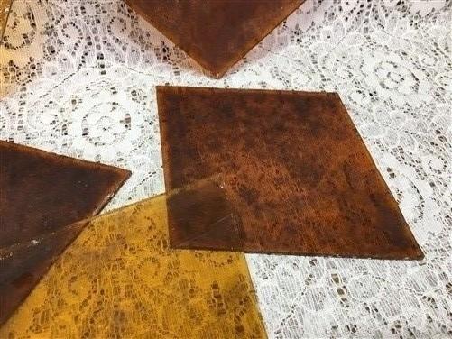 10 Honey Gold Stained Glass Reclaimed Church Window Diamond Panes, Art Glass A,