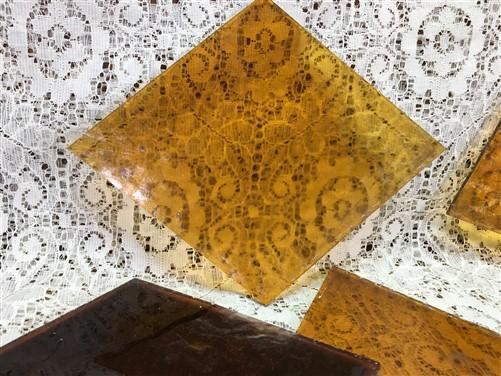 10 Honey Gold Stained Glass Reclaimed Church Window Diamond Panes, Art Glass A,