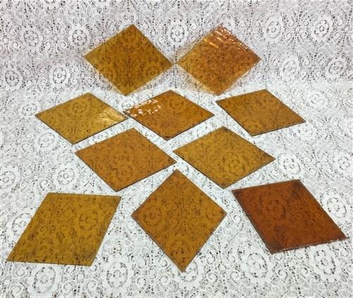 10 Honey Gold Stained Glass Reclaimed Church Window Diamond Panes, Art Glass E,