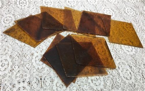 10 Honey Gold Stained Glass Reclaimed Church Window Diamond Panes, Art Glass D,