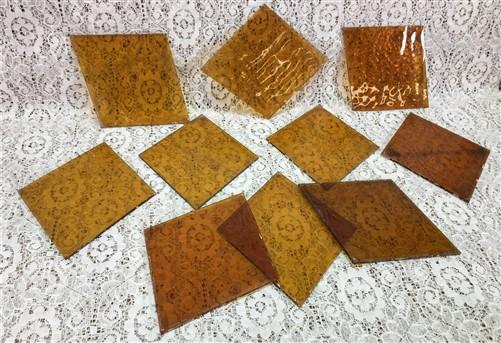 10 Honey Gold Stained Glass Reclaimed Church Window Diamond Panes, Art Glass C,